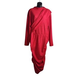 Women's Red Silver Longsleeve Ruched Dress Size 3XL